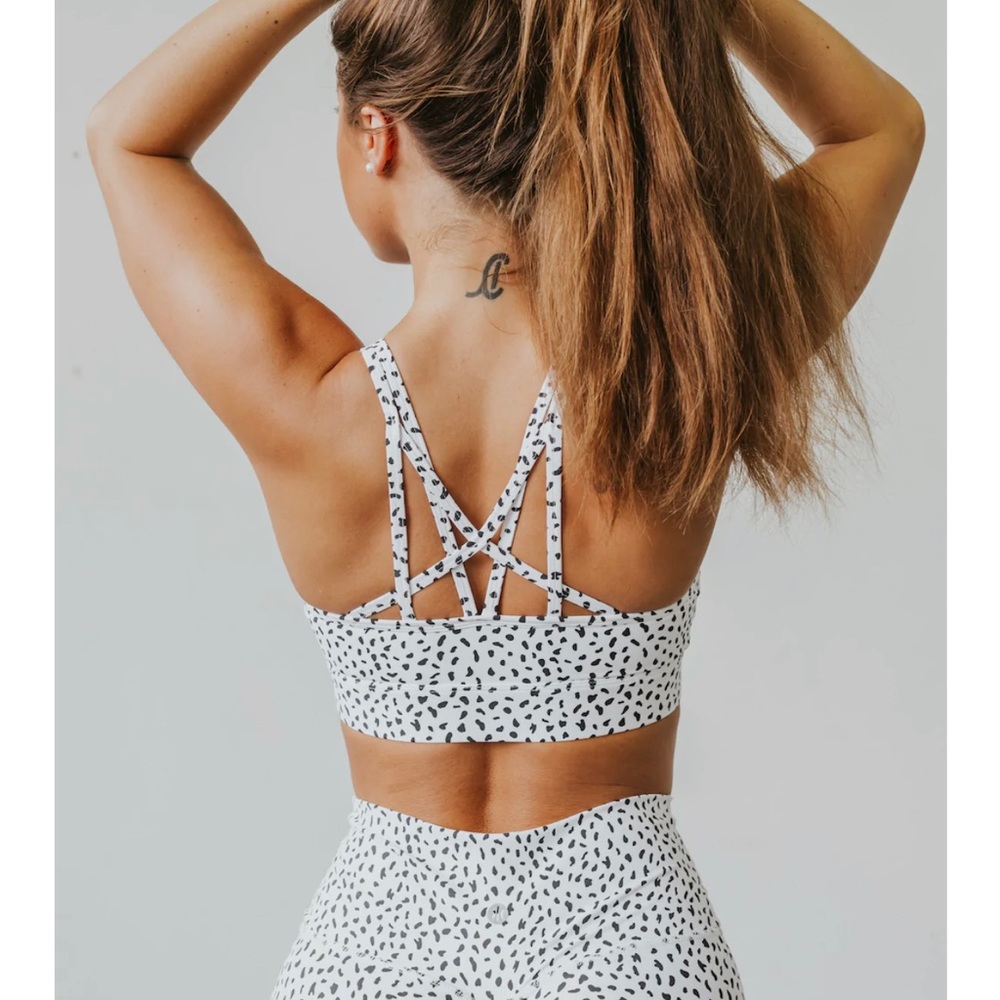 Astoria Activewear white speckle sports bra.